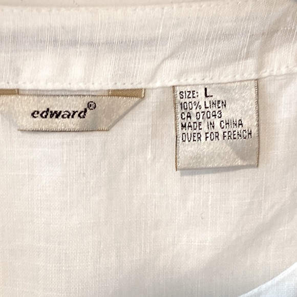 EDWARD White Linen  Button Up Sleeveless Blouse, Size L - Picture 3 of 7